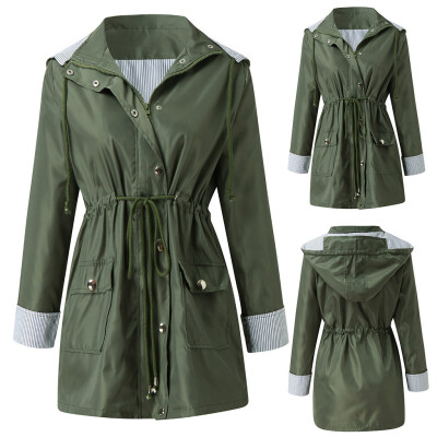 

Roseonmyhand Women Solid Rain Jacket Outdoor Plus Size Waterproof Hooded Windproof Loose Coat