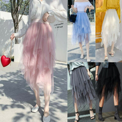 

Women Solid Tutu Tulle Skirt Elastic Waist Mesh Net Long Paragraph Skirt Dress