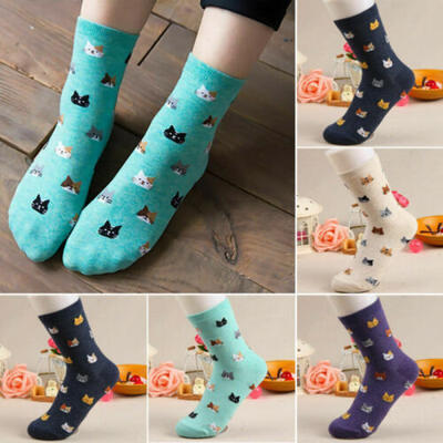 

Fashion Women Girls Cute Animal Cartoon Cat Printed Casual Ankle-high Socks UK