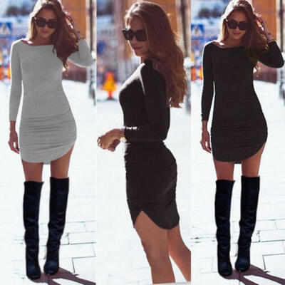 

USA Ladies Long Sleeve Bodycon Bandage Sexy Short Mini Dress Women Tops Pullover