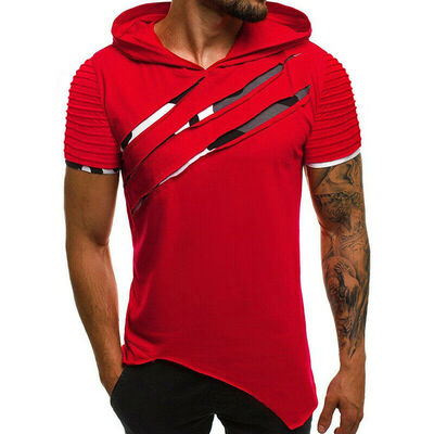 

Fashion Men Short Sleeve Tee Casual Hooded Hoodie Summer T-Shirt Top -2XL