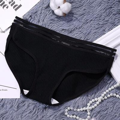 

Womens Cotton Panties Female Striped Breathable Briefs Sexy Lace Edge Underwear Women Cotton Crotch Lingerie Intimates