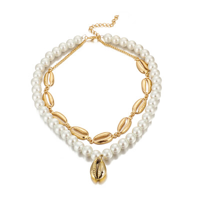

Tocona Fashion Gold Necklace for Women Summer Shell Pendant Charms Luxury White Pearl Minimalist Jewelry Wholesale 8115