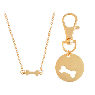 

Gold Silver Color Dog Bone Charm Necklace Keychain Handstamped Bones Friendship Jewelry