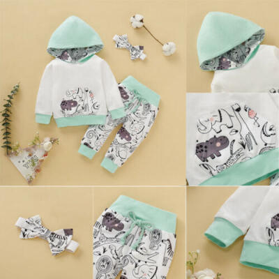 

New Baby Boy Cartoon Printed Hoodie Sweater Tops Pants Outfits Tracksuit