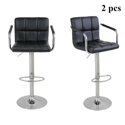 

2 PCS Bar Stools with Back ArmBlack PU Adjustable Hydraulic Swivel BarstoolsSet of 2