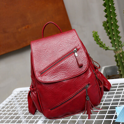 

Tailored Fashion Ladies Solid Color Zipper Wild Large Capacity Backpack Student Bag