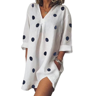 

Women Irregular Dress Loose Summer Long Sleeve Mini Dress Cotton & Linen Casual Dress Shirt Dress