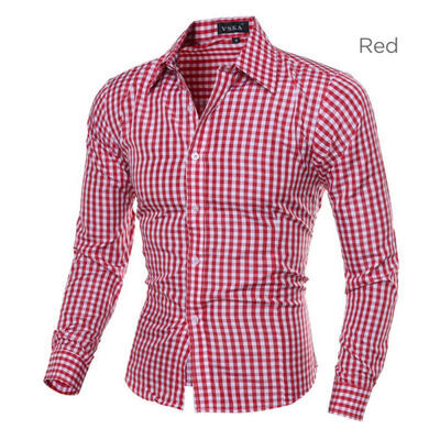 

Fashion Small Plaid Pattern Mens Shirt Casual Slim Long Sleeve Base Shirt Tops