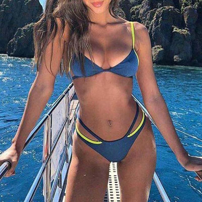 

Sexy Women Bikini Set Push Up Swimwear V Neck Sleeveless Bandage Hollow Out Bathing Beach Suit Two Pieces