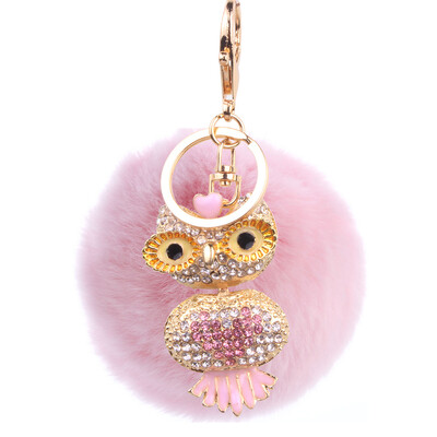 

Car Keychain Handmade Cute Creative Plush Owl Rex Rabbit Hairball Crystal Rhinestone Jewelry Bag Pendant