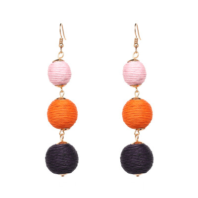 

JURAN New Popular Pendientes Fringe Drop Earrings Triple Ball Thread Wrapped Dangle Earring Bon Bon Long Tassel For Women J50006