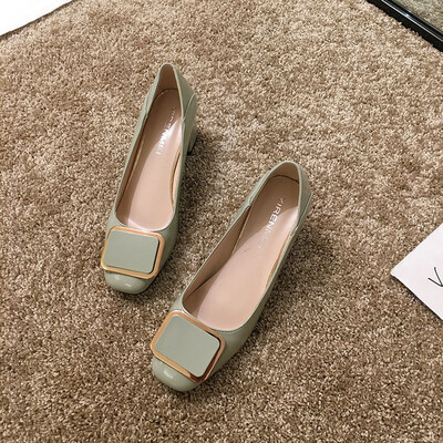 

Single shoe female summer Korean fashion Joker thick heels metal buckle square head shallow mouth career work shoes