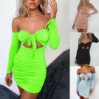 

Women Bodycon Off Shoulder Long Sleeve Hollow Evening Party Cocktail Mini Dress