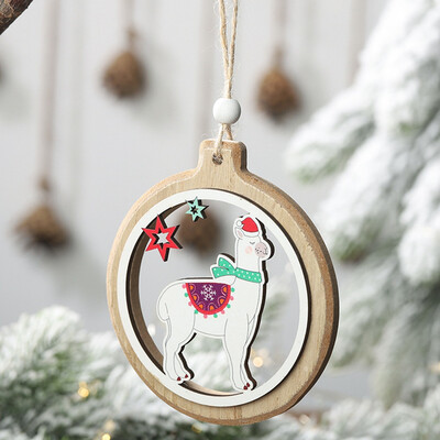 

New Year Natural Wood Hollow Round Star Christmas Tree Ornaments Pendant Hanging Gifts Xmas Decor Home Party Decorations