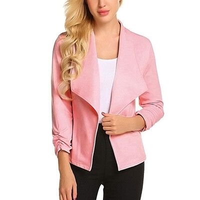 

Autumn Womens Slim Long Sleeve Suit Solid Color Temperament Open Front Jacket