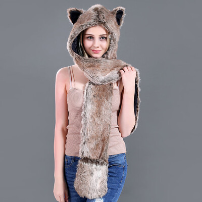 

Tailored Women Fashion Multifunction Scarf Outerwear Gloves Faux Plush Animal Ear Hat