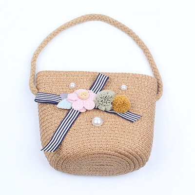 

Girls Hand Woven Bag Flower Bowknot Beads Handbag Rattan Straw Children Kids Bohemian Crossbody Bags Tote