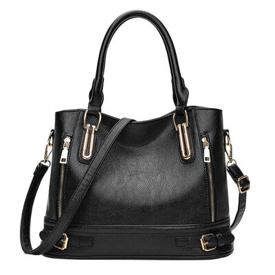 

Fashion Women Solid Color Buckle Faux Leather Zip Tote Crossbody Shoulder Bag