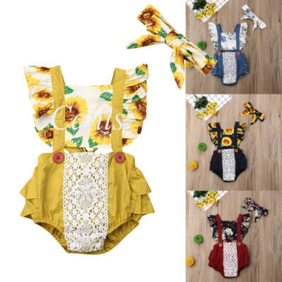 

Infant Kid Baby Girl Short Sleeve SunFlower Ruffle Romper Bodysuit Outfit Summer