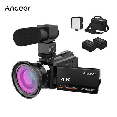 

Andoer 4K Camcorder 1080P 48MP WiFi Digital Video Camera IR Night Sight 16X Digital Zoom with 039X Wide Angle Macro Lens Extern
