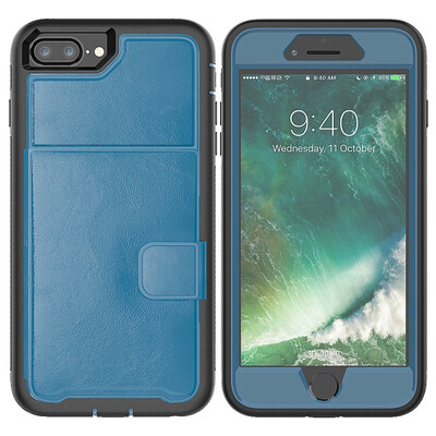 

MOONCAE Apple iPhone X Three Anti-Leather Card Holder Series - Blue