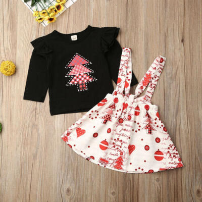 

UK Kid Baby Girl Christmas Tops Xmas Tree Overall Skirt Dress Outfit Clothes Set