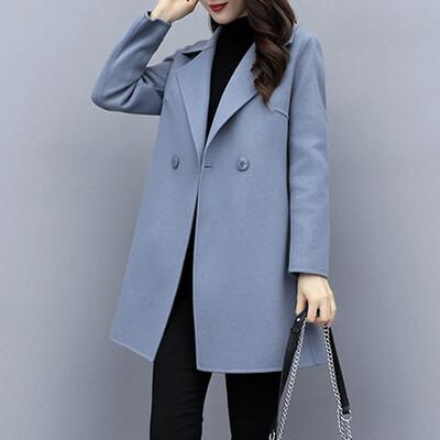 

Toponeto Women Work Solid Vintage Winter Office Long Sleeve Button Woolen Jacket Coat