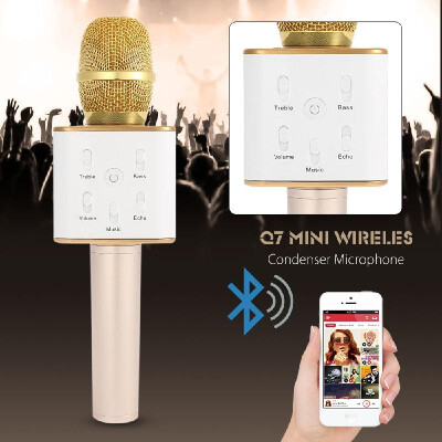 

Q7 Mini Wireless Karaoke Player Condenser Microphone Handheld Portable with Mic Dual Speakers Singing Record for Smart Phones Comp