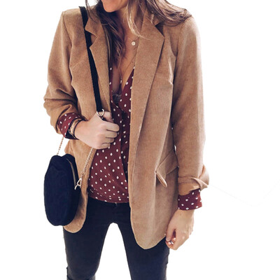 

Women Solid Color Lapel Pocket Blazer Long Sleeve Work Jacket