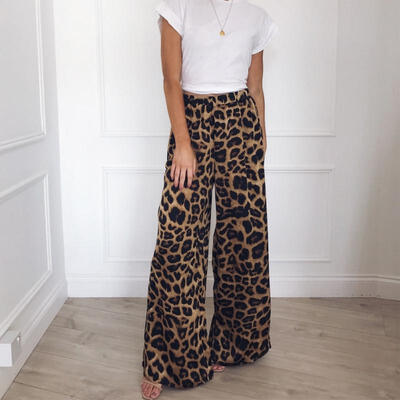 

New Fashion Women Casual High Waist Flare Wide Leg Long Pants Palazzo Trousers