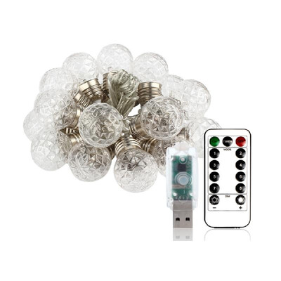

USB Remote Controll 6M Pineapple 20 Bulbs Clear Globe Indoor Outdoor Decoration ABS Plastic Festoon Party Garden Yard Fence Lamp H