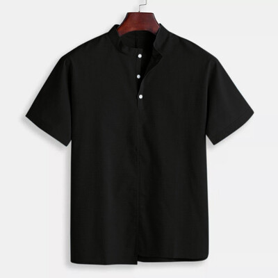 

Toponeto Mens Baggy Cotton Linen Solid Stand Collar Short Sleeve T Shirts Tops Blouses
