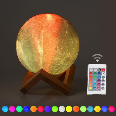 

8cm315in 3D Printing Star Moon Lamp USB Led Moon Shaped Table Night Light with Base 16 Colors Changing Touch&Remote Control