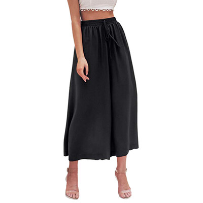 

Tailored Women Summer Soft Chiffon Elastic High Waist Solid Wide Leg Loose Long Pants