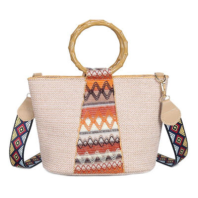 

Women Ethnic Woven Crossbody Bag Wide Shoulder Strap Messenger Handbag
