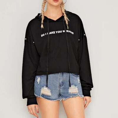 

Roseonmyhand Women Hooded Long Sleeve Sweater Letter Printed Cute Top Pullover