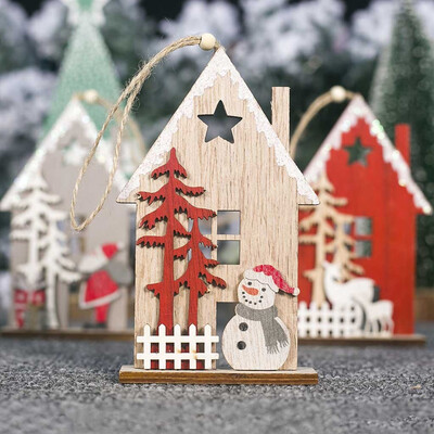 

Siaonvr House Shaped Christmas Tree Hanging Pendant Wooden Small Hanging Ornament