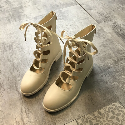 

Handsome Martin Boots Female Autumn Korean version of ulzzang high-heeled shoes with hollow back zipper&thick heel sandals