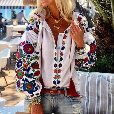 

Women Summer Lantern Long Sleeve T Shirt Ladies Button Loose Casual Blouse Top