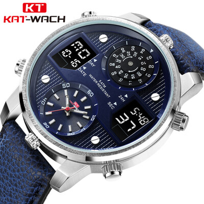 

KAT-WACH electronic watch leather strap waterproof luminous double movement multi-function sports quartz watch mens watch