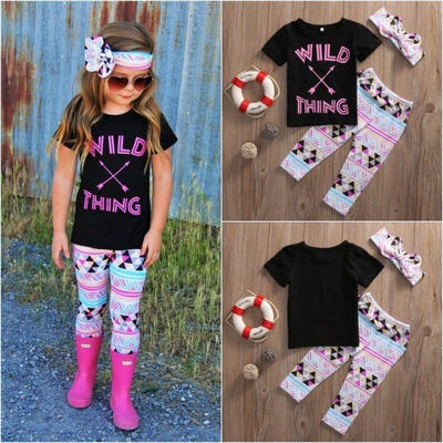 

3pcs Toddler Kids Baby Girl T-shirt Tops Long Pants Headband Outfit Set Clothes