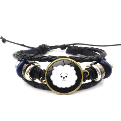 

Kpop BTS Bangtan Boys Bracelet Time Gem Leather Bracelet Retractable Bracelet Cartoon Image Alloy Hot Gift for ARMY