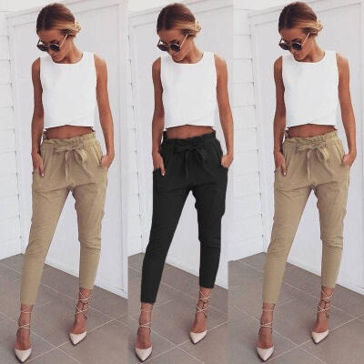 

Women Casual Cotton Harem Pants Comfy Elastic Waist Full Length Trousers