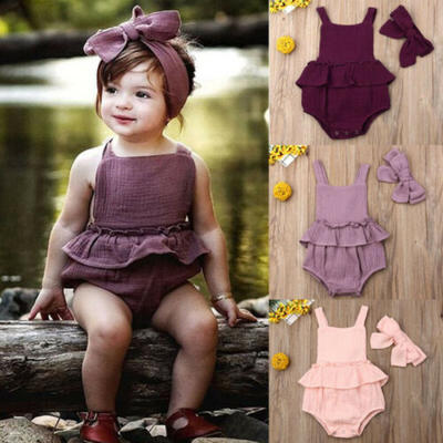 

USA Newborn Baby Girls Romper Bodysuit Jumpsuit 2Pcs Outfits Sunsuit Clothes Set