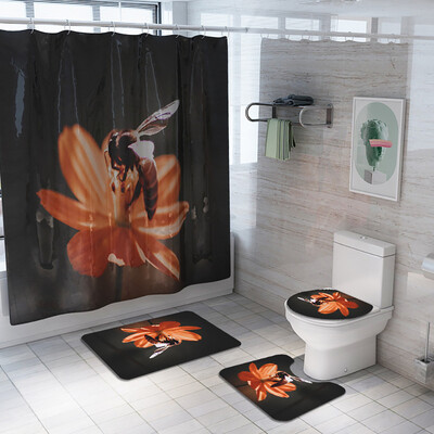 

Gobestart Flowers Shower Curtain Floor Mat Four-piece Bathroom Mat Set
