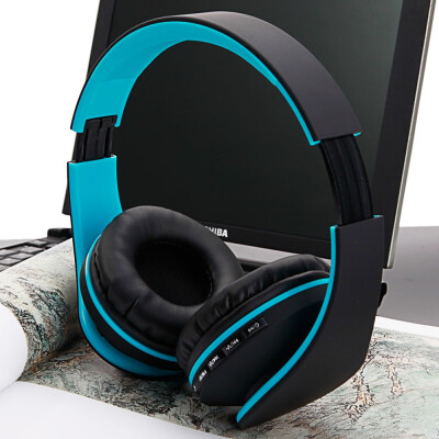 

Foldable FM Stereo MP3 Player Wired Bluetooth Headset Black & Blue