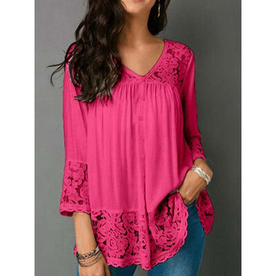 

Plus Size Womens Boho Floral Long Sleeve Blouse Baggy Tops Tunic V Neck T Shirts