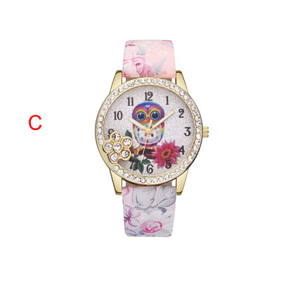 

Flower Watch Reloj 2018 relogio masculino Women Leather Owl Pattern Quartz Analog Wrist Watch Crystals Decor Saat Dropship