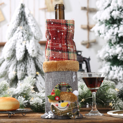 

Siaonvr Christmas Ornaments Wine Bottle Set Plaid Linen Bottle Decorated Champagne Bag